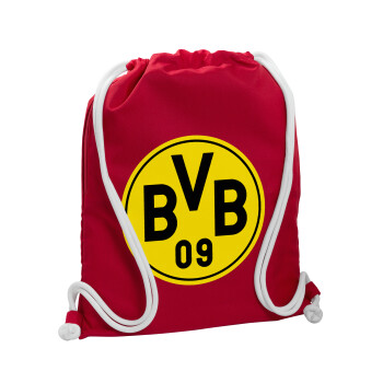 BVB Dortmund, Τσάντα πλάτης πουγκί GYMBAG Κόκκινη, με τσέπη (40x48cm) & χονδρά κορδόνια