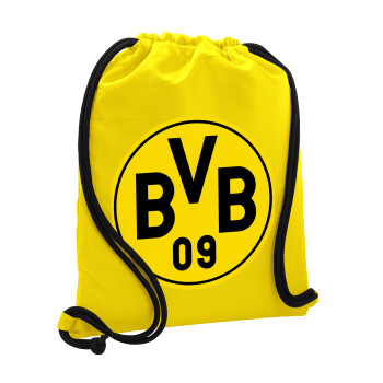 BVB Dortmund, Τσάντα πλάτης πουγκί GYMBAG Κίτρινη, με τσέπη (40x48cm) & χονδρά κορδόνια