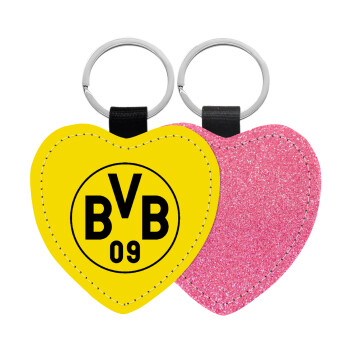 BVB Dortmund, Μπρελόκ PU δερμάτινο glitter καρδιά ΡΟΖ