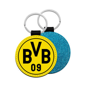 BVB Dortmund, Μπρελόκ Δερματίνη, στρογγυλό ΜΠΛΕ (5cm)