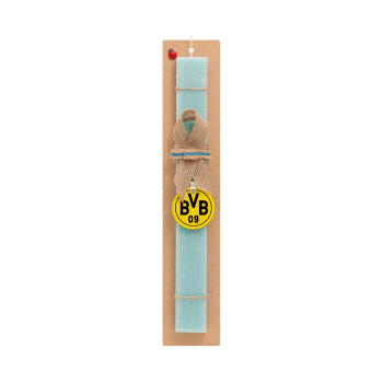 BVB Dortmund, Easter Set, wooden keychain & aromatic flat Easter candle (30cm) (TURQUOISE)