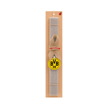 BVB Μπορούσια Ντόρτμουντ , Πασχαλινό Σετ, ξύλινο μπρελόκ & πασχαλινή λαμπάδα αρωματική πλακέ (30cm) (ΓΚΡΙ)