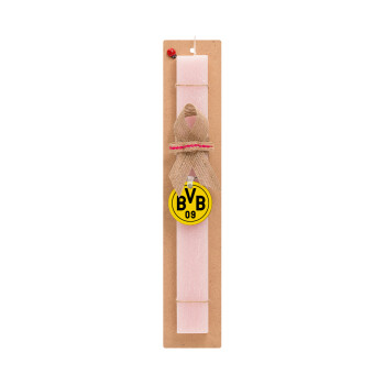 BVB Dortmund, Easter Set, wooden keychain & scented flat Easter candle (30cm) (PINK)