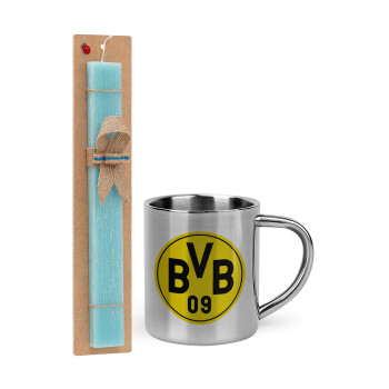 BVB Dortmund, Easter Set, metallic thermal cup (300ml) & aromatic flat Easter candle (30cm) (TURQUOISE)