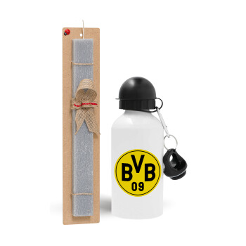 BVB Dortmund, Πασχαλινό Σετ, παγούρι μεταλλικό  αλουμινίου (500ml) & πασχαλινή λαμπάδα αρωματική πλακέ (30cm) (ΓΚΡΙ)