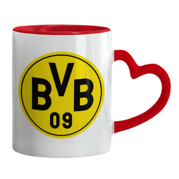 BVB Dortmund, Mug heart red handle, ceramic, 330ml