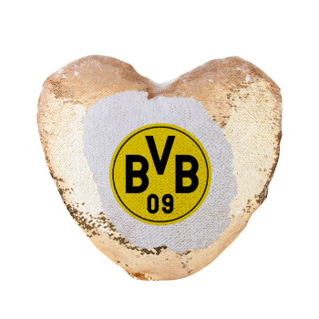 BVB Μπορούσια Ντόρτμουντ , Μαξιλάρι καναπέ καρδιά Μαγικό Χρυσό με πούλιες 40x40cm περιέχεται το  γέμισμα