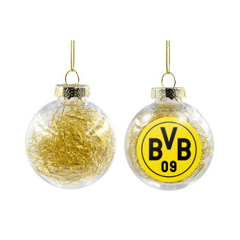 BVB Dortmund, Transparent Christmas tree ball ornament with gold filling 8cm