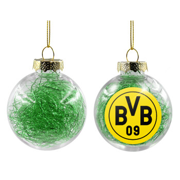 BVB Dortmund, Transparent Christmas tree ball ornament with green filling 8cm