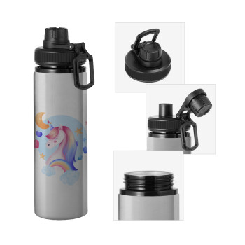 Cute unicorn, Metallic water bottle with safety cap, 850ml aluminum