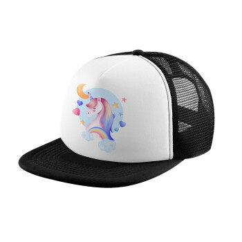 Cute unicorn, Καπέλο παιδικό Soft Trucker με Δίχτυ ΜΑΥΡΟ/ΛΕΥΚΟ (POLYESTER, ΠΑΙΔΙΚΟ, ONE SIZE)