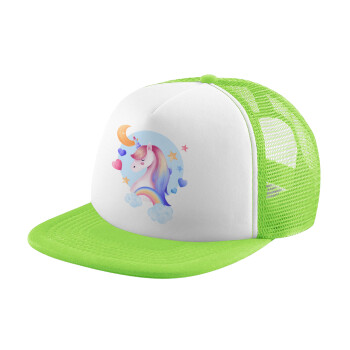 Cute unicorn, Καπέλο παιδικό Soft Trucker με Δίχτυ ΠΡΑΣΙΝΟ/ΛΕΥΚΟ (POLYESTER, ΠΑΙΔΙΚΟ, ONE SIZE)