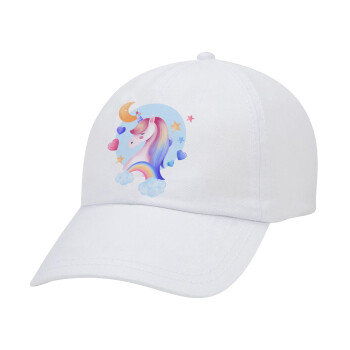 Cute unicorn, Adult Baseball Cap White 5-panel (POLYESTER, ADULT, UNISEX, ONE SIZE)