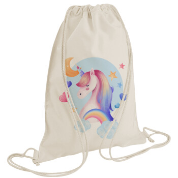 Cute unicorn, Backpack bag GYMBAG natural (28x40cm)