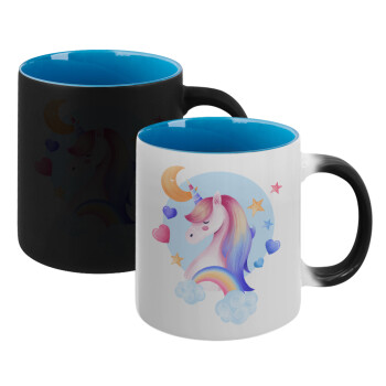 Cute unicorn, Κούπα Μαγική εσωτερικό μπλε, κεραμική 330ml που αλλάζει χρώμα με το ζεστό ρόφημα (1 τεμάχιο)