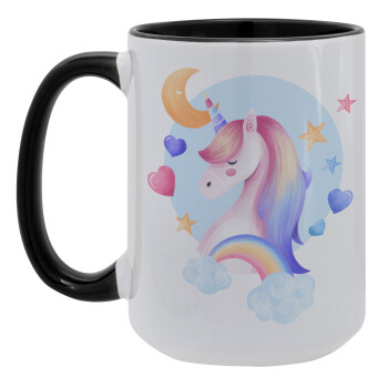 Cute unicorn, Κούπα Mega 15oz, κεραμική Μαύρη, 450ml