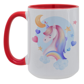 Cute unicorn, Κούπα Mega 15oz, κεραμική Κόκκινη, 450ml