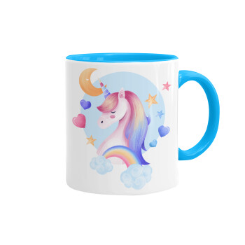 Cute unicorn, Mug colored light blue, ceramic, 330ml