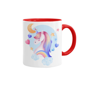Cute unicorn, Mug colored red, ceramic, 330ml