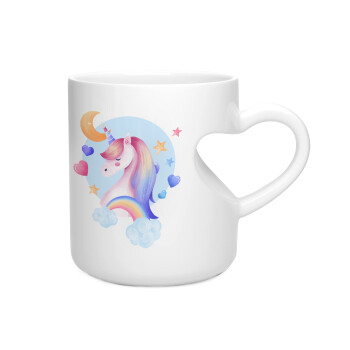 Cute unicorn, Κούπα καρδιά λευκή, κεραμική, 330ml