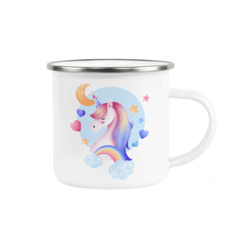 Cute unicorn, Metallic enamel cup white 360ml