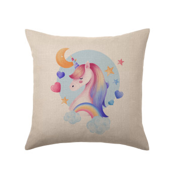 Cute unicorn, Μαξιλάρι καναπέ ΛΙΝΟ 40x40cm περιέχεται το  γέμισμα