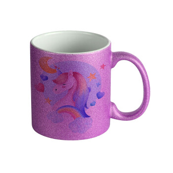 Cute unicorn, Κούπα Μωβ Glitter που γυαλίζει, κεραμική, 330ml