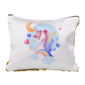 Cute unicorn, Sequin Gold Pouch Cosmetic Bag