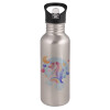 Water bottle Silver with straw, stainless steel 600ml