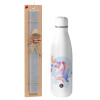 Easter Set, metallic stainless thermos bottle (500ml) & scented flat Easter candle (30cm) (GRAY)