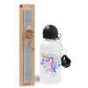 Easter Set, metallic aluminum water bottle (500ml) & aromatic flat Easter candle (30cm) (GRAY)