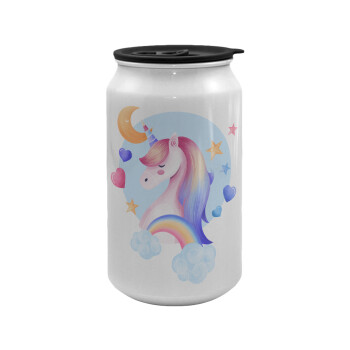 Cute unicorn, Κούπα ταξιδιού μεταλλική με καπάκι (tin-can) 500ml