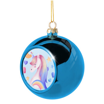 Cute unicorn, Χριστουγεννιάτικη μπάλα δένδρου Μπλε 8cm