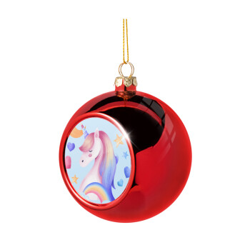 Cute unicorn, Christmas tree ball Red 8cm