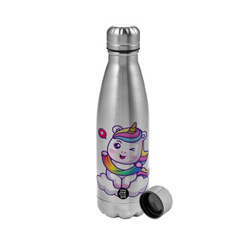 Heart unicorn, Metallic water bottle, stainless steel, 750ml