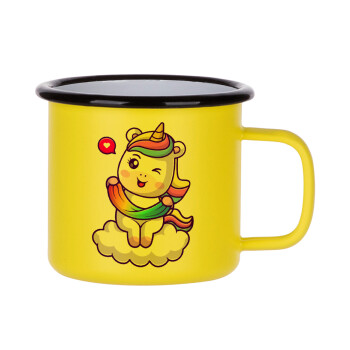 Heart unicorn, Metallic enamel MATT Yellow cup 360ml