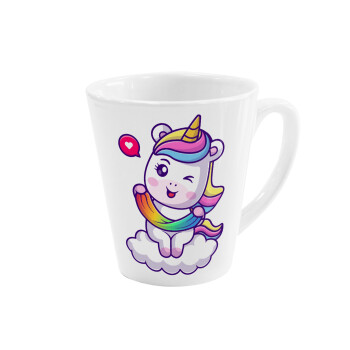 Heart unicorn, Κούπα κωνική Latte Λευκή, κεραμική, 300ml