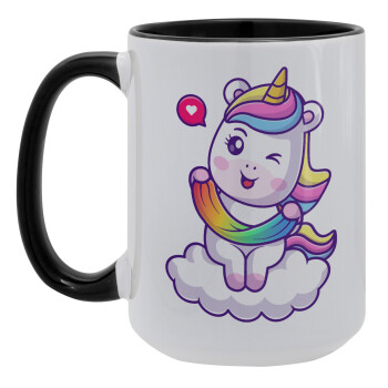 Heart unicorn, Κούπα Mega 15oz, κεραμική Μαύρη, 450ml