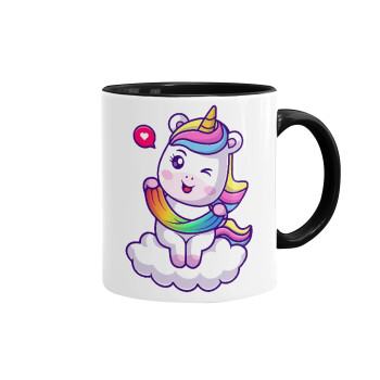 Heart unicorn, Mug colored black, ceramic, 330ml