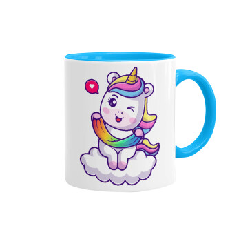 Heart unicorn, Mug colored light blue, ceramic, 330ml