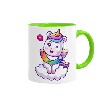 Heart unicorn, Mug colored light green, ceramic, 330ml