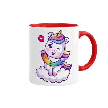 Heart unicorn, Mug colored red, ceramic, 330ml