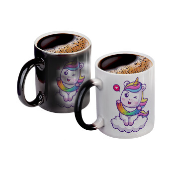 Heart unicorn, Color changing magic Mug, ceramic, 330ml when adding hot liquid inside, the black colour desappears (1 pcs)
