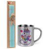 Easter Set, metallic thermal cup (300ml) & aromatic flat Easter candle (30cm) (TURQUOISE)