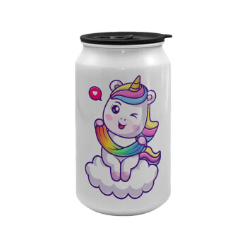 Heart unicorn, Κούπα ταξιδιού μεταλλική με καπάκι (tin-can) 500ml