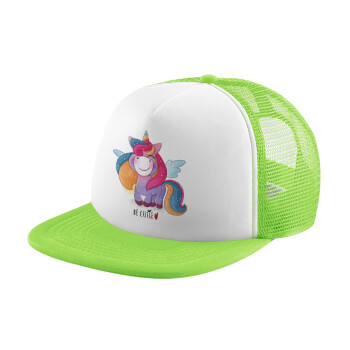 Pink unicorn, Adult Soft Trucker Hat with Mesh GREEN/WHITE (POLYESTER, ADULT, ONE SIZE)