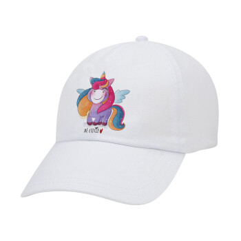 Pink unicorn, Adult Baseball Cap White 5-panel (POLYESTER, ADULT, UNISEX, ONE SIZE)