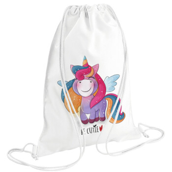 Pink unicorn, Τσάντα πλάτης πουγκί GYMBAG λευκή (28x40cm)