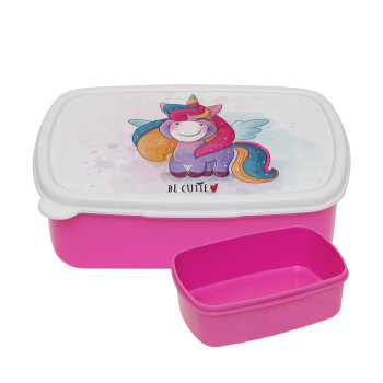 Pink unicorn, ΡΟΖ παιδικό δοχείο φαγητού (lunchbox) πλαστικό (BPA-FREE) Lunch Βox M18 x Π13 x Υ6cm