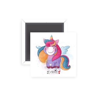 Pink unicorn, Μαγνητάκι ψυγείου τετράγωνο διάστασης 5x5cm